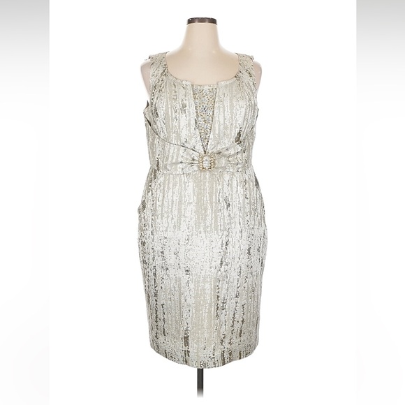 St. John Dresses & Skirts - St. John Silver And Gold Jacquard Dress With Crystals And Buckle 14